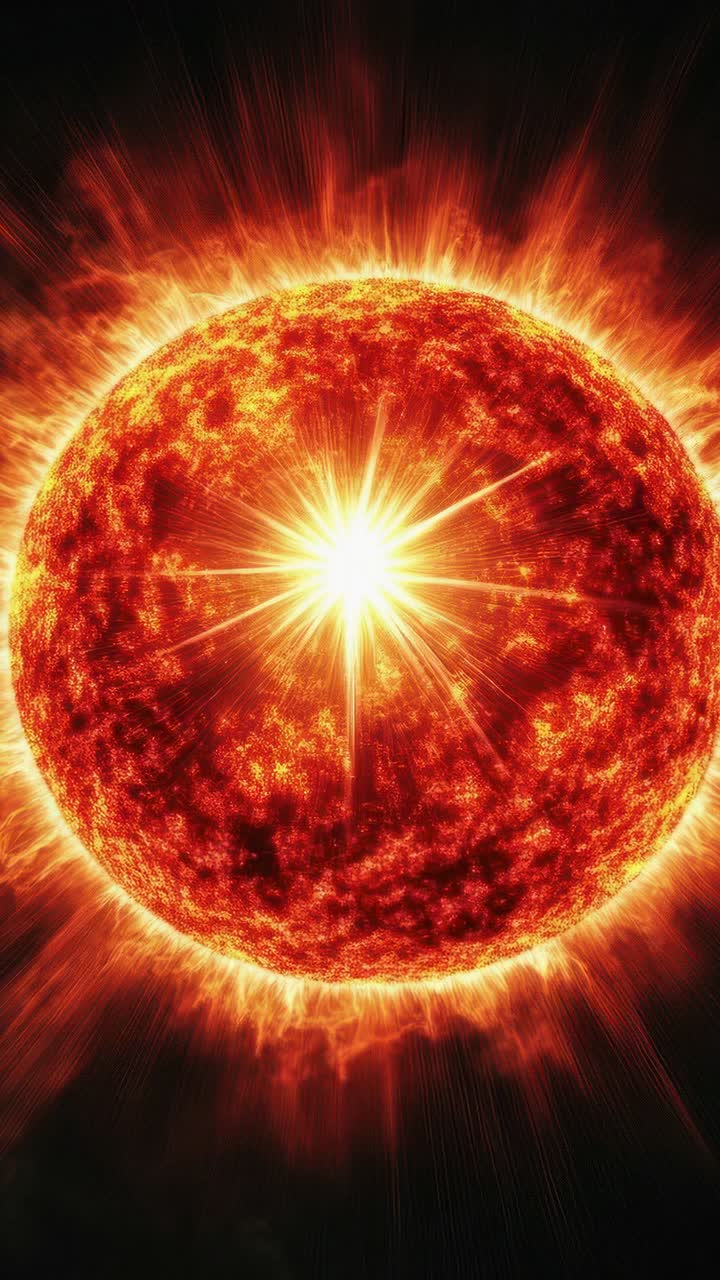 Dynamic video concept of a fiery sun, captured from a low angle