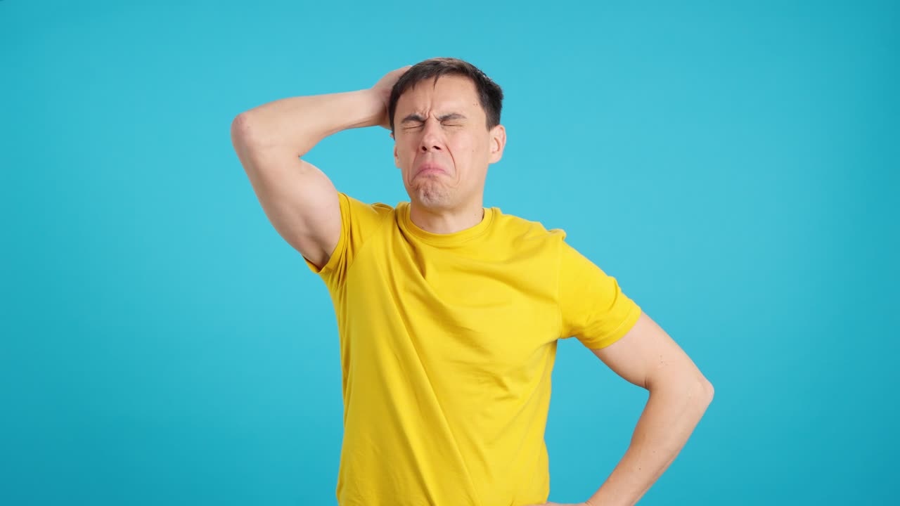 Man with upset and confused expressions