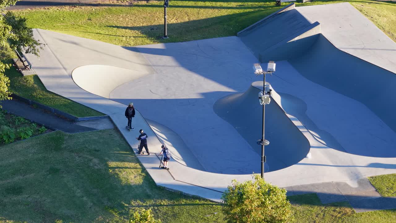 Aerial View of Skate Park with People