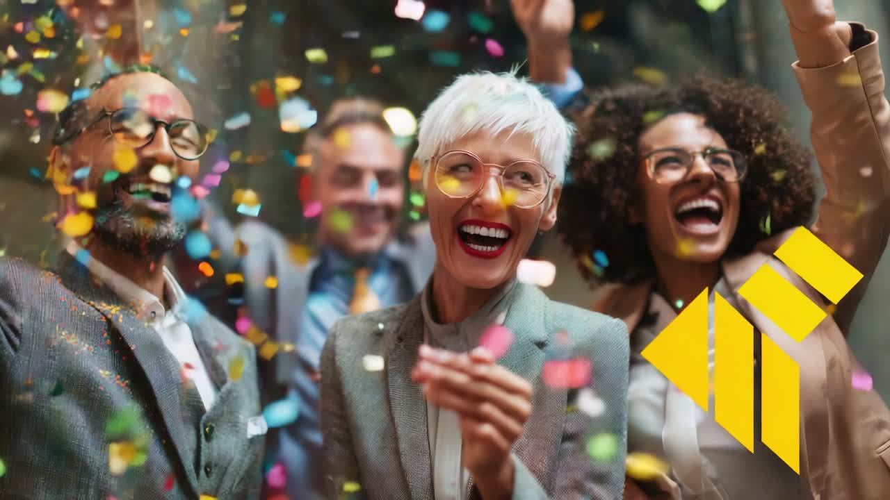 Joyful Celebration Among Friends and Colleagues with Colorful Confetti in the Air, Capturing Laughter and Togetherness in a Cheerful and Festive Atmosphere