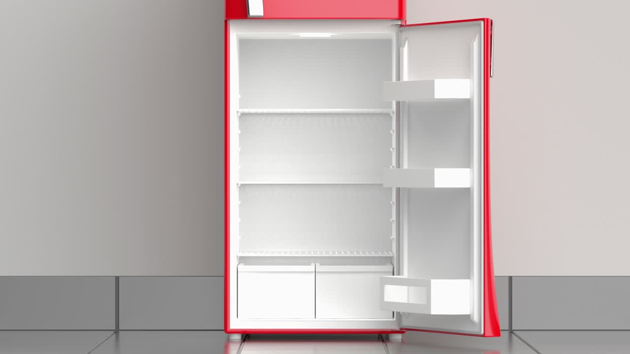 refrigerador rojo vacío, vista delantera