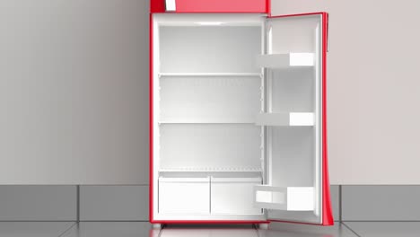 refrigerador rojo vacío, vista delantera
