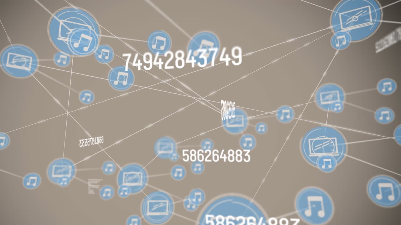 Animation of network of connections with icons and data processing