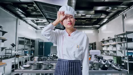 cocinero cansado en una cocina moderna