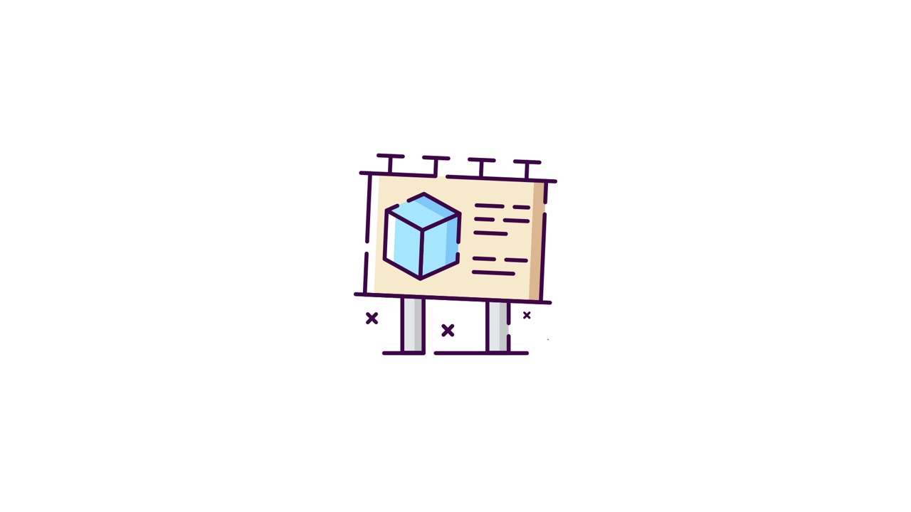 Animated Icon of a Presentation Board with a 3D Cube