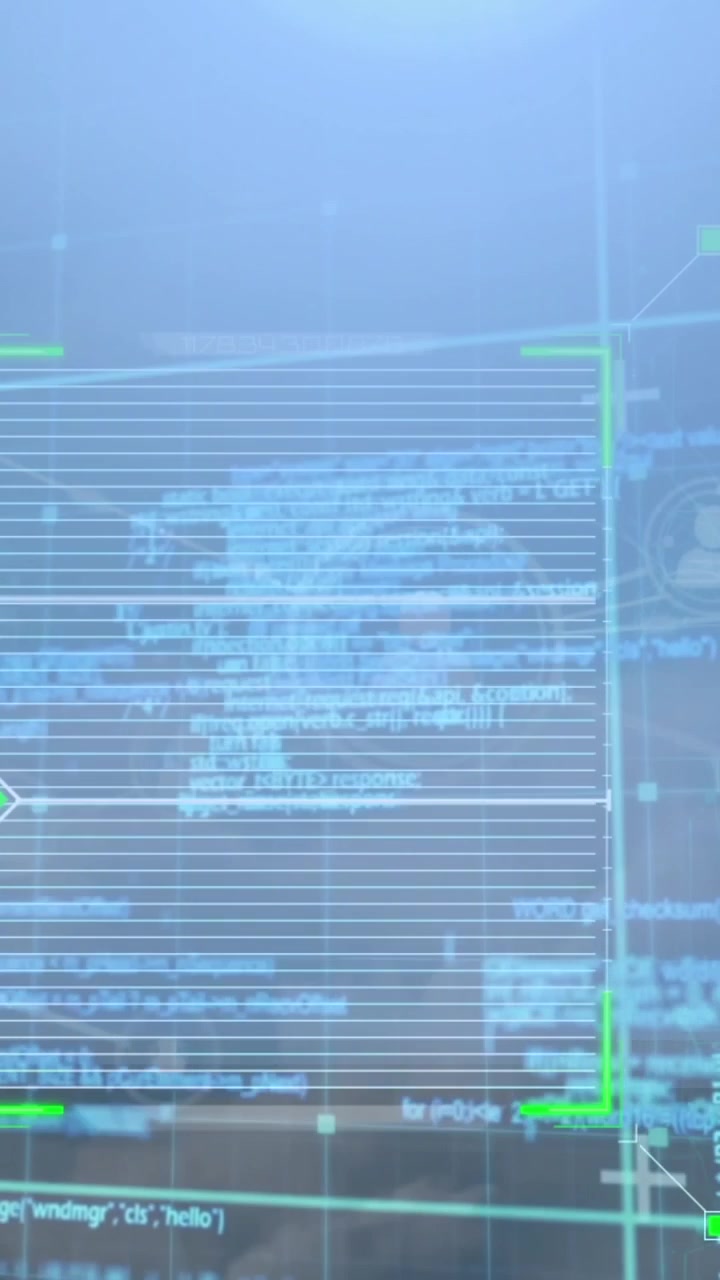 Animation of scope scanning over network of profile icons and data processing against blue sky