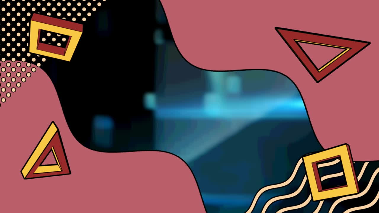 해군 배경 위에 회전하는 삼각형과 사각형의 애니메이션