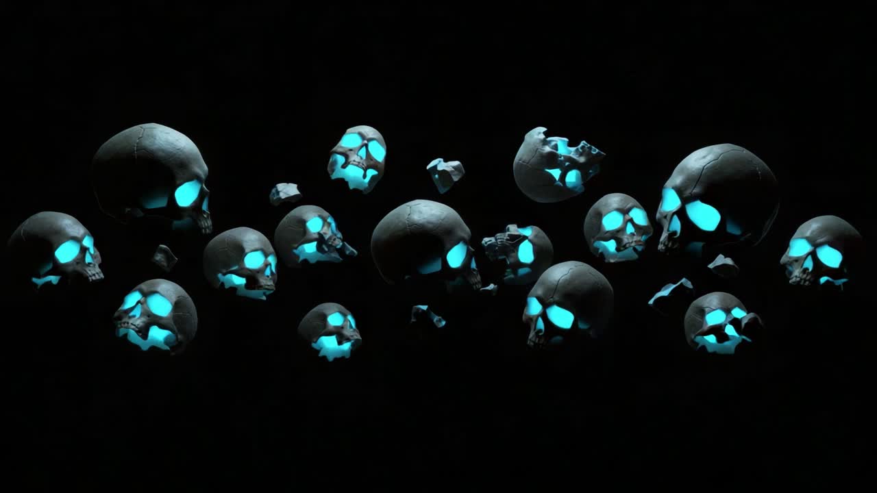 A Surreal Display of Ethereal Skulls: An Artistic Exploration of Form and Light in the Context of Mortality and Existence