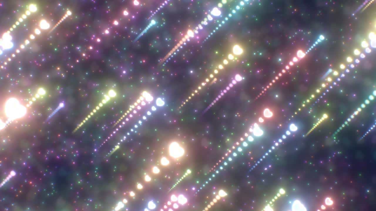 무지개 심장 모양의 는 별 혜성이 우주에서 날아다니는 하늘 - 4k 원활한 vj 루프 모션 배경 애니메이션