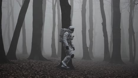 astronaut in a foggy forest