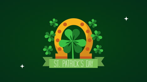 st patricks day animated card with horseshoe and clovers