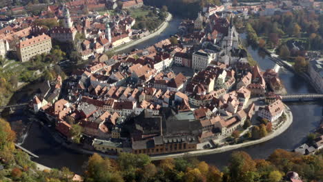 drone shot on beautiful city cesky krumlov. unesco