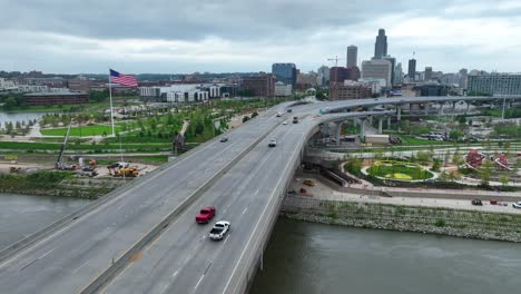 omaha skyline with large american flag