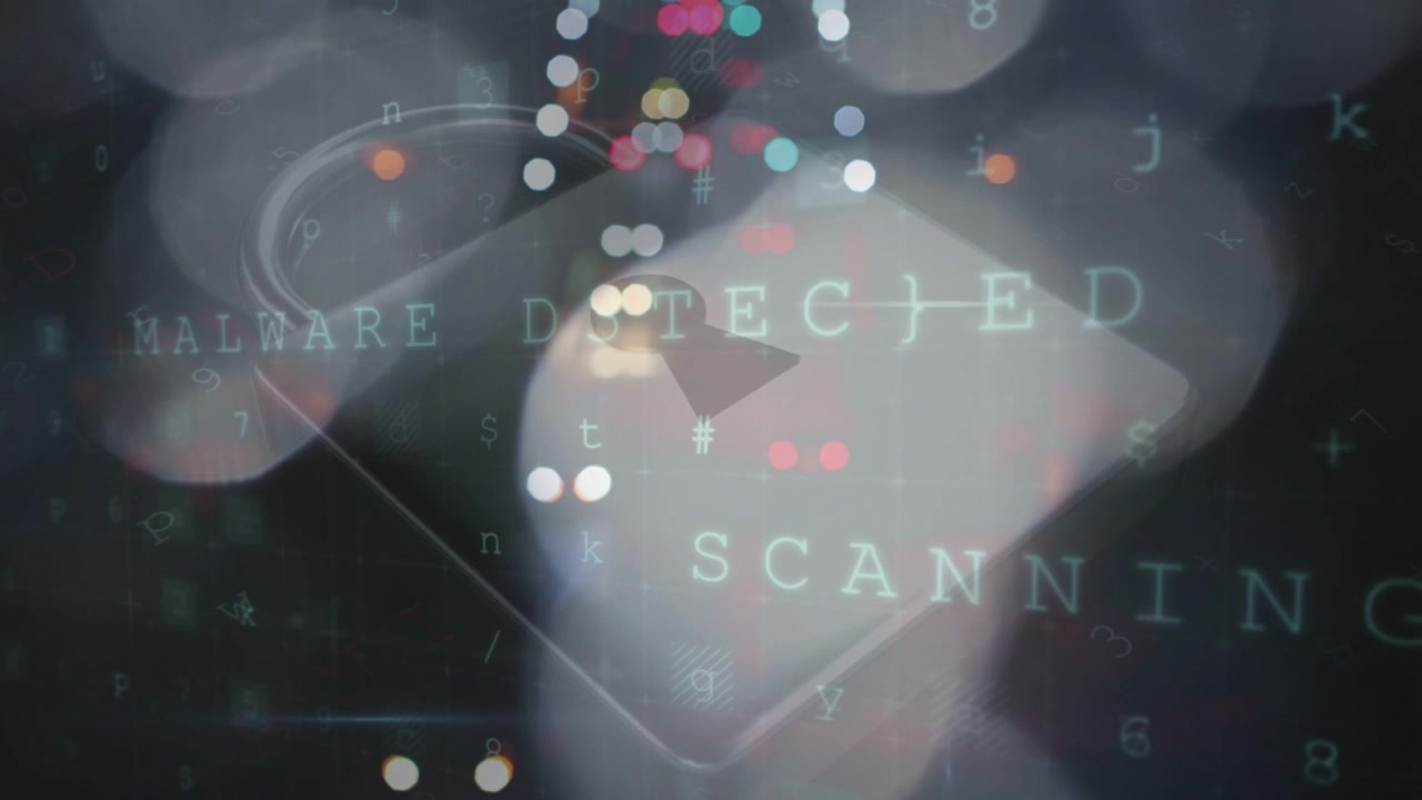 SCANNING appearing, phone showing MALWARE DETECTED, WARNING and FIREWALL DISABLED alerting creators