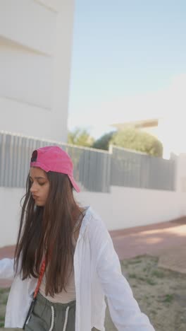 teenage girl in pink cap