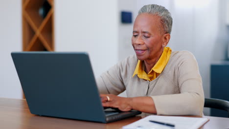 Senior-woman,-laptop-and-typing-for-communication