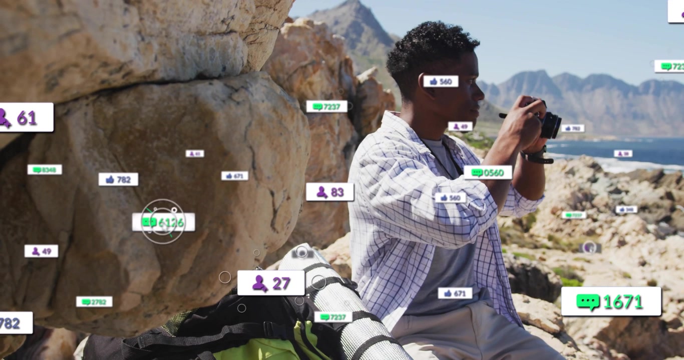 Content creator seeing metrics climbing triggers raising camera and framing coastline shot