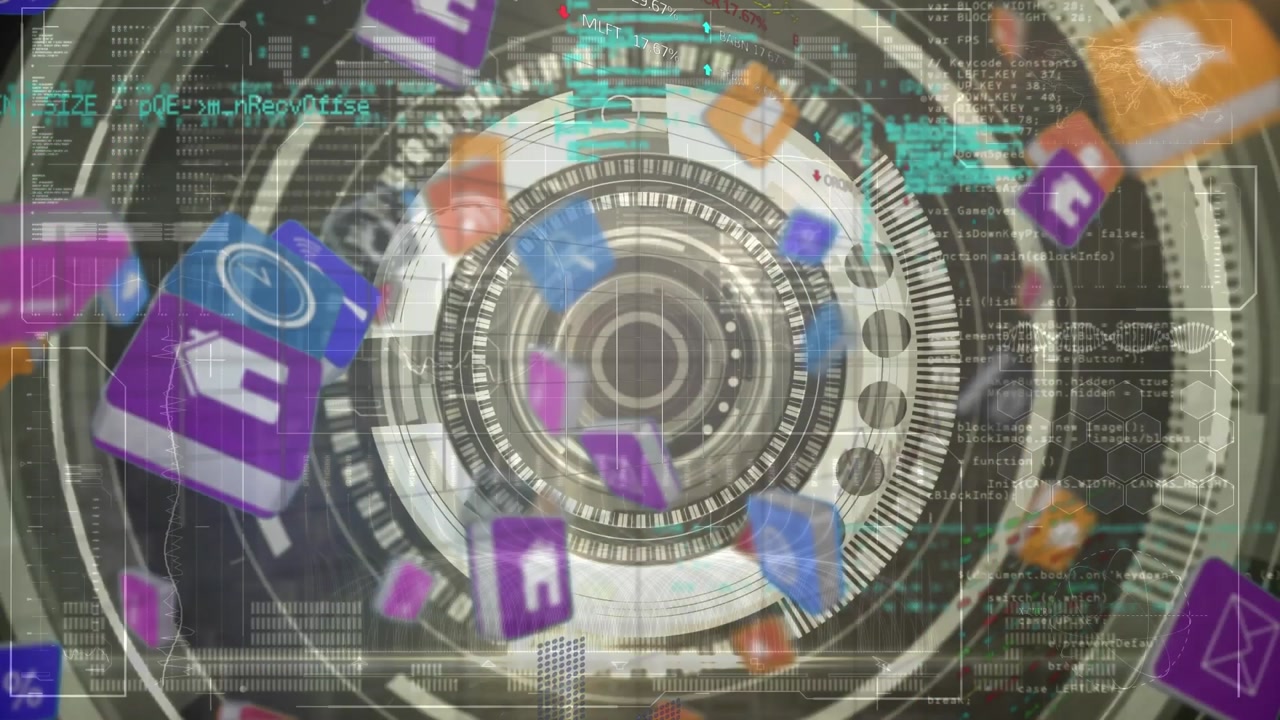 Animation of scope with digital icons and data processing