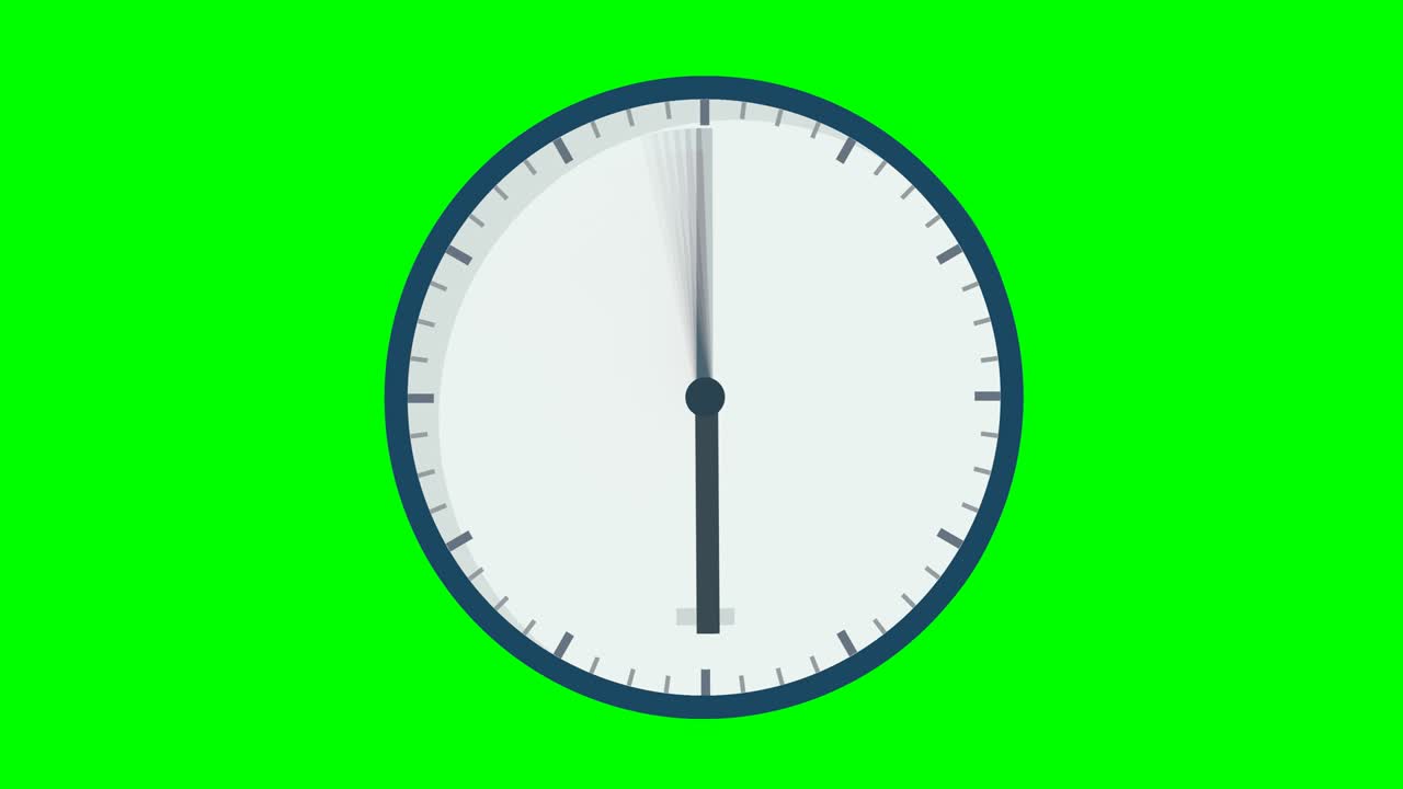 появление плоского дизайна часов и движения стрелок с размытым движением на зеленом фоне