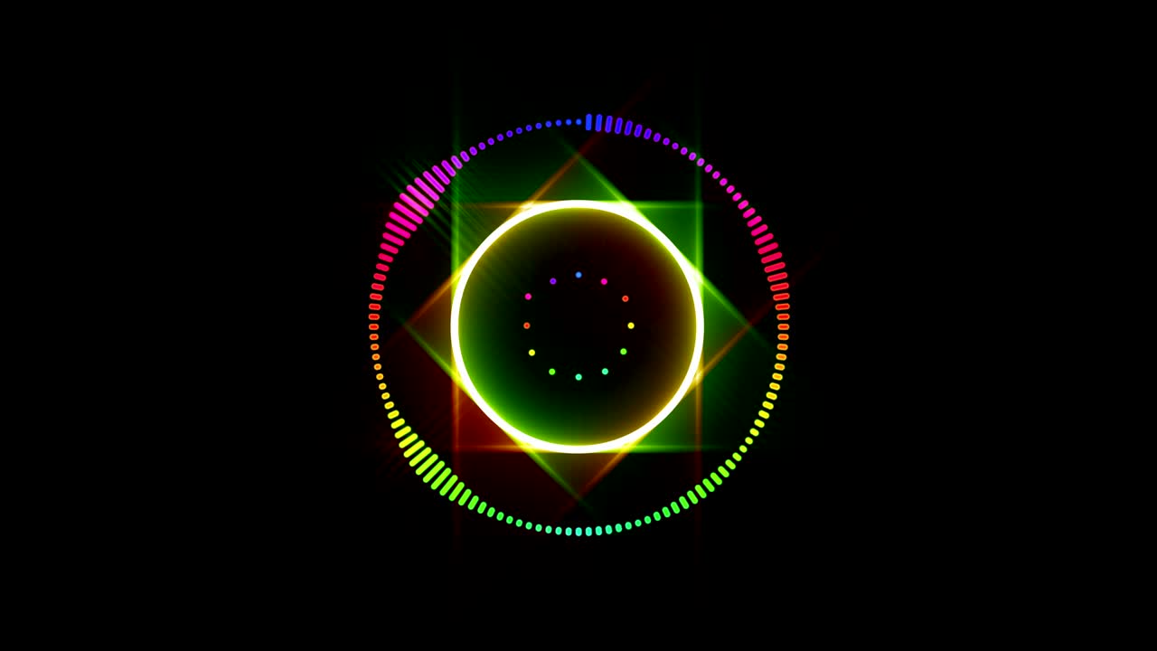equalizador de audio de círculo 4k fondo. niveles de control de música. multicolor y loopable. gráfico de movimiento y animación de fondo.