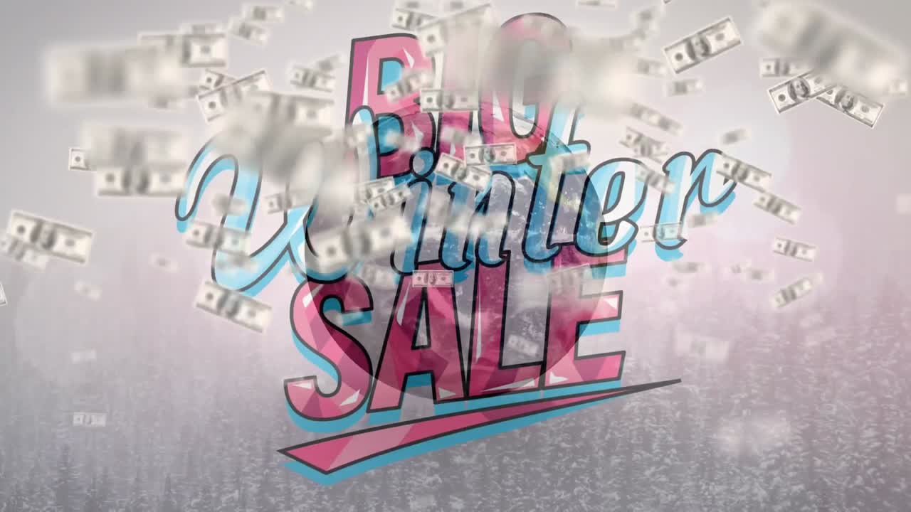 애니메이션 미국 달러 지폐, 배경에 판매 텍스트가 있는 지구