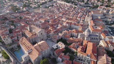 Aerial:-Dubrovnik-oldtown,-Croatia,-showcasing-Church-of-St