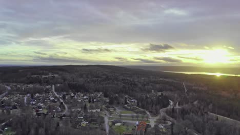 drone footage panning across stråssa village in sweden at winter