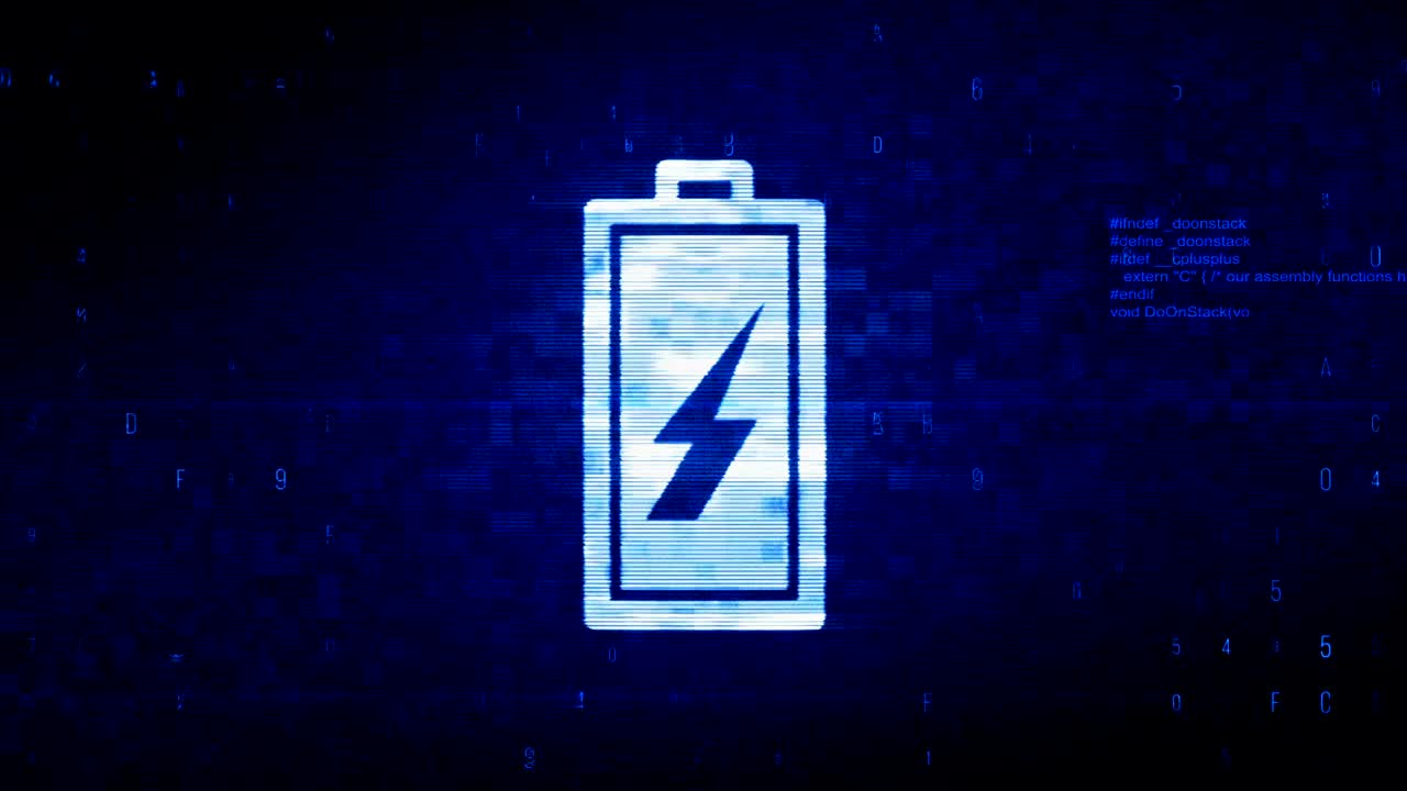 Simbolo Batteria Elettricità, Animazione Digitale con Rumore di Pixel ed Errore