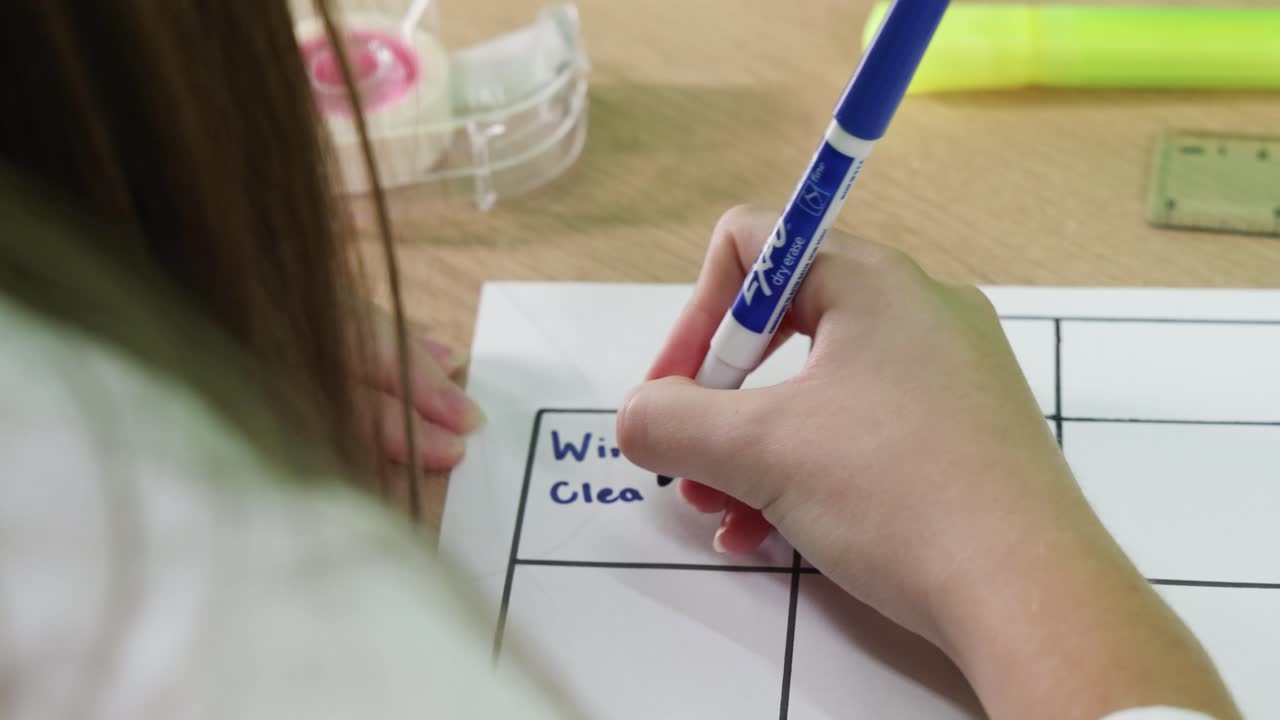 Hand writing on a table chart