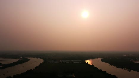 Flying-environment-plants-the-greenery-forest-and-riverside-at-sunset-time