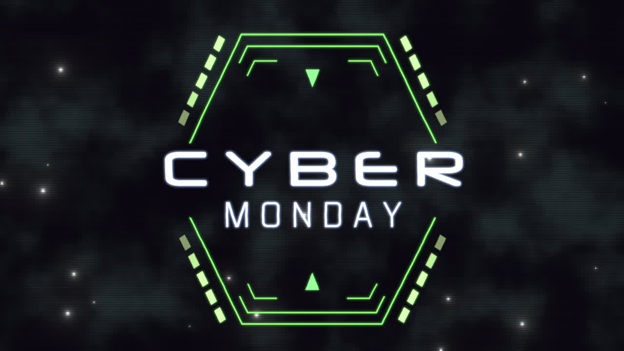 Cyber Monday på computerskærm med HUD-elementer og former