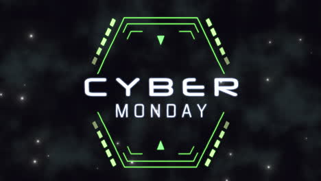 lunes cibernético en la pantalla de la computadora con elementos y formas de hud