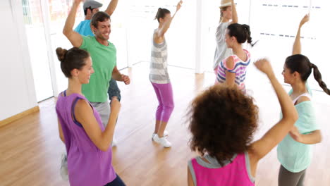 zumba class dancing in studio