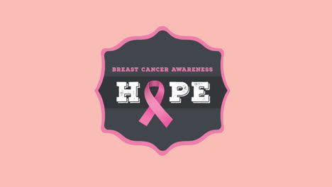 animation of pink ribbon logo and breast cancer text appearing on pink background