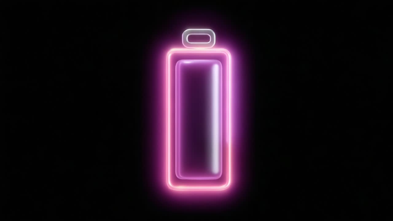 Dynamic Visual Representation of a Battery Draining, Featuring Neon Glow Effects Against a Dark Background, Highlighting Battery Life and Energy Levels