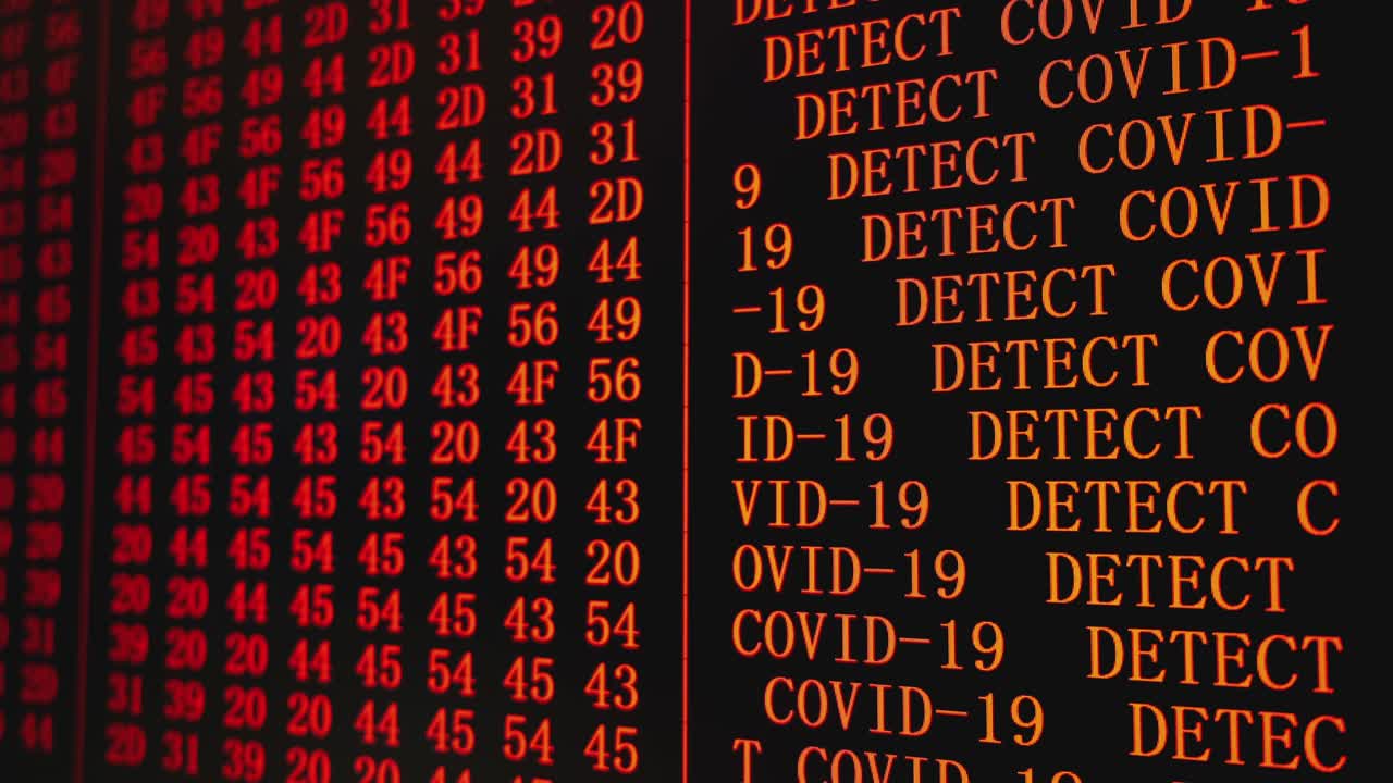 programa covid-19 detectado texto rojo en la pantalla del pc