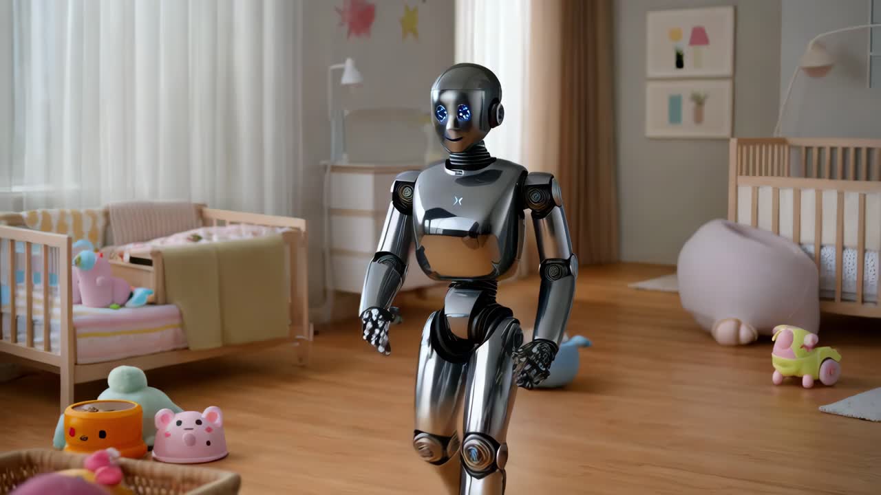 robot ayudando con juguetes en la habitación de los niños