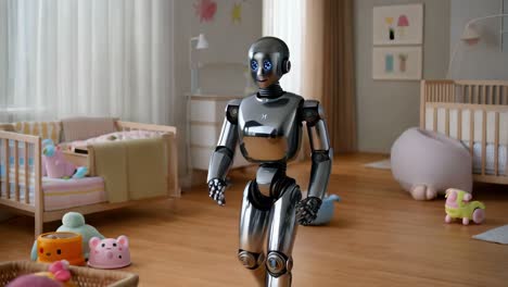 robot helping with toys in kids room