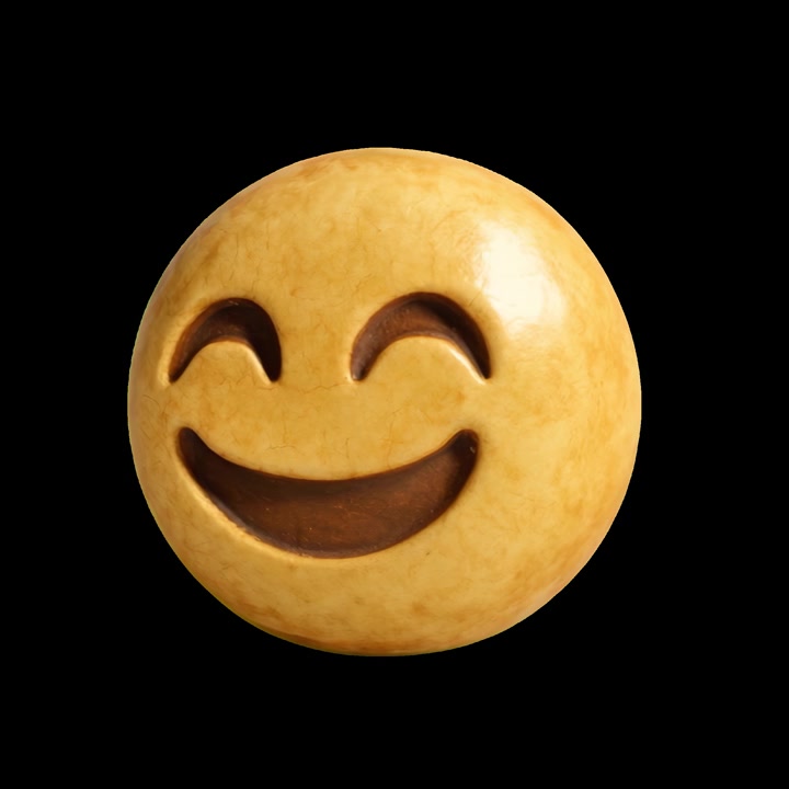 Textured Yellow Smiling Emoji Face on Black Background