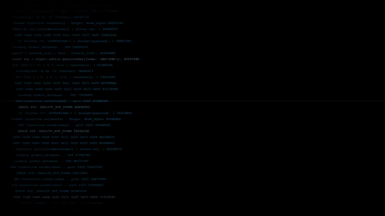 Computer Terminal Displaying Scrolling System Code and Security Errors