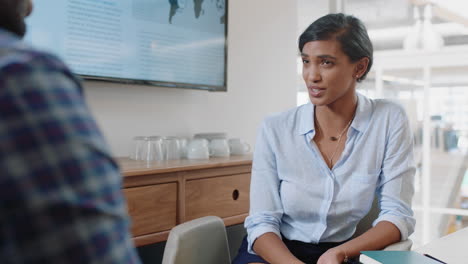 successful job interview beautiful mixed race business woman shaking hands with intern in meeting congratulations for new career opportunity in corporate office