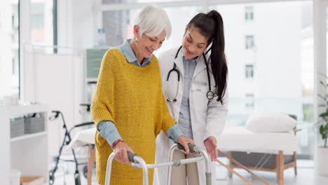 elderly woman, doctor and physiotherapy