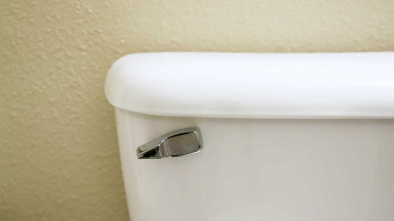 hombre cerrando la tapa del inodoro y luego descargando - medio