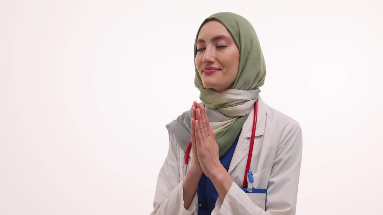 Muslim Doctor in Hijab Praying or Meditating