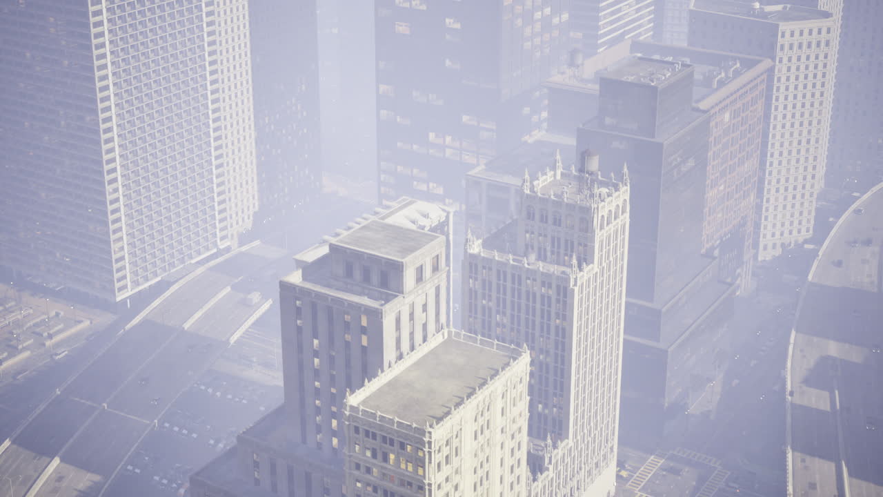 Urban landscape enveloped in fog creates a mystical city atmosphere