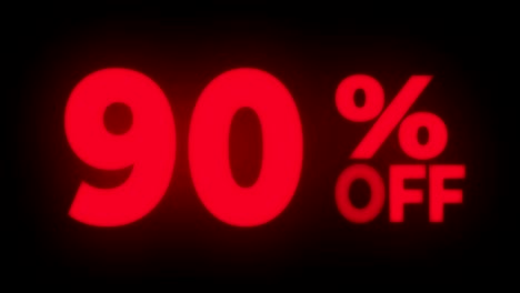 90% percent off text flickering display promotional loop.