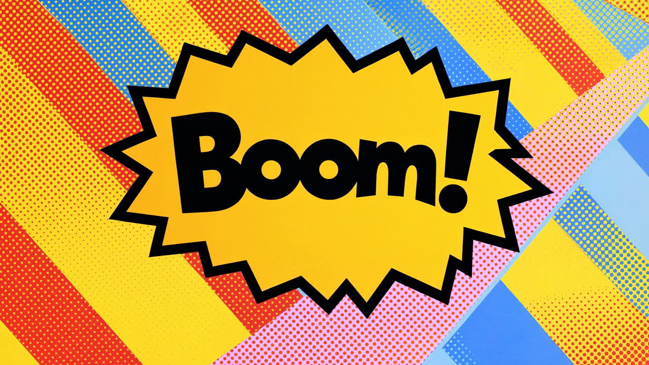 Testo animato "Boom" in stile fumetto