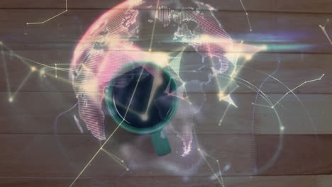 animación de redes de conexiones y globo sobre el café