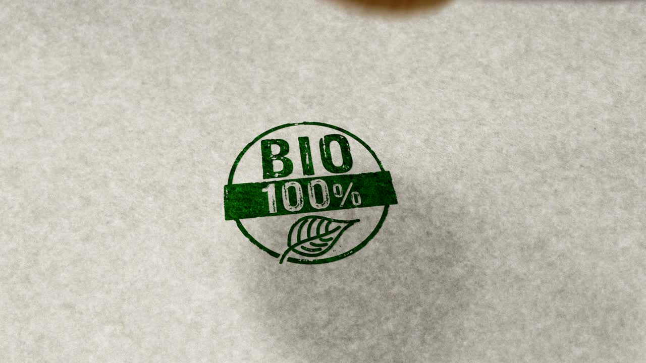 100 por ciento de sello biológico y animación de bucle de estampado