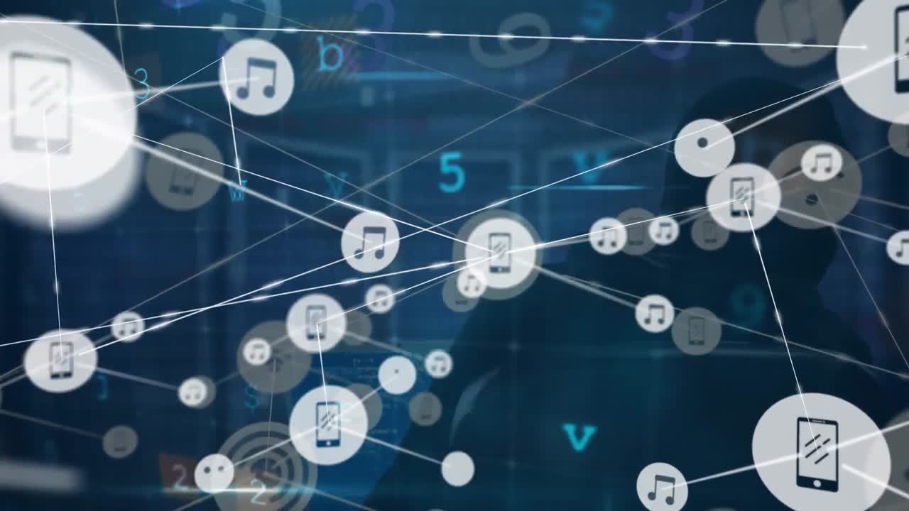 데이터 처리 및 해커 및 서버  ⁇ 을 통한 연결 네트워크의 애니메이션